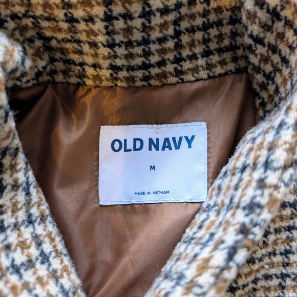 Old Navy Soft-Brushed Houndstooth Plaid Wool Blend Button Front Coat Medium - Picture 2 of 5